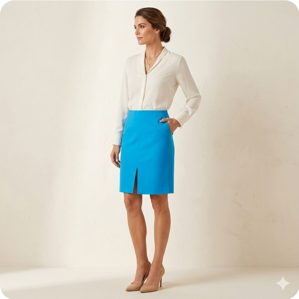 Vintage Ellen Tracy Bright Blue Knee Length Skirt Lined Zip Back Pencil Size 16